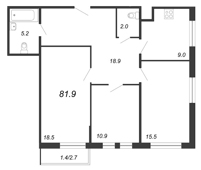 3-комнатная, 81 м² — ЖК ЖК Iva Dom (Ива Дом)