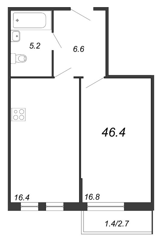 1-комнатная, 46 м² — ЖК ЖК Iva Dom (Ива Дом)
