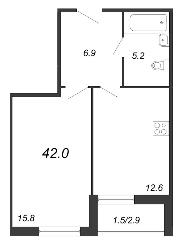 1-комнатная, 42 м² — ЖК ЖК Iva Dom (Ива Дом)