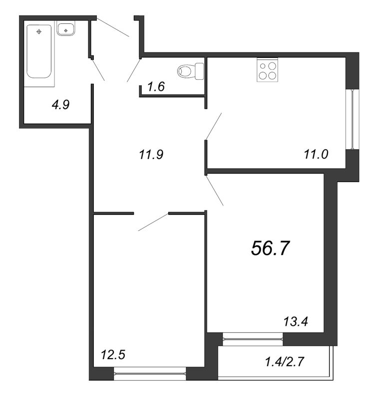 2-комнатная, 57 м² — ЖК ЖК Iva Dom (Ива Дом)