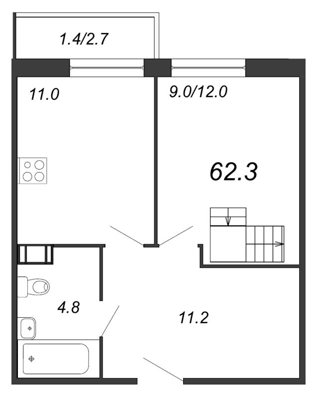 2-комнатная, 63 м² — ЖК ЖК Iva Dom (Ива Дом)