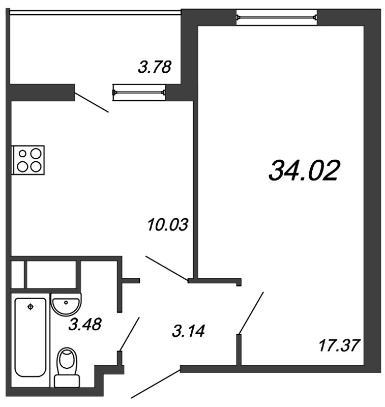 1-комнатная, 34 м² — ЖК ЖК Философия на Московской