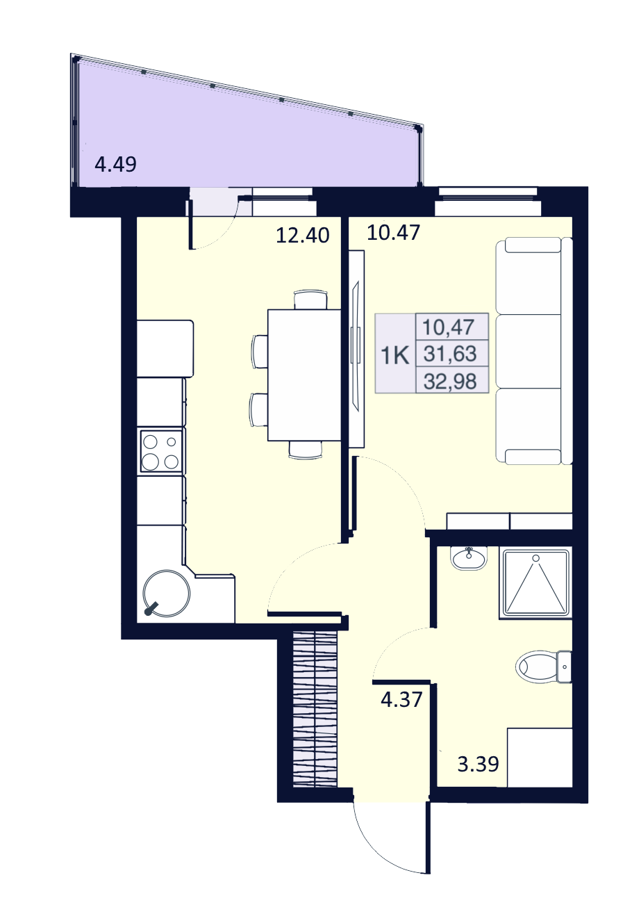 1-комнатная, 32 м² — ЖК ЖК Муринские высоты