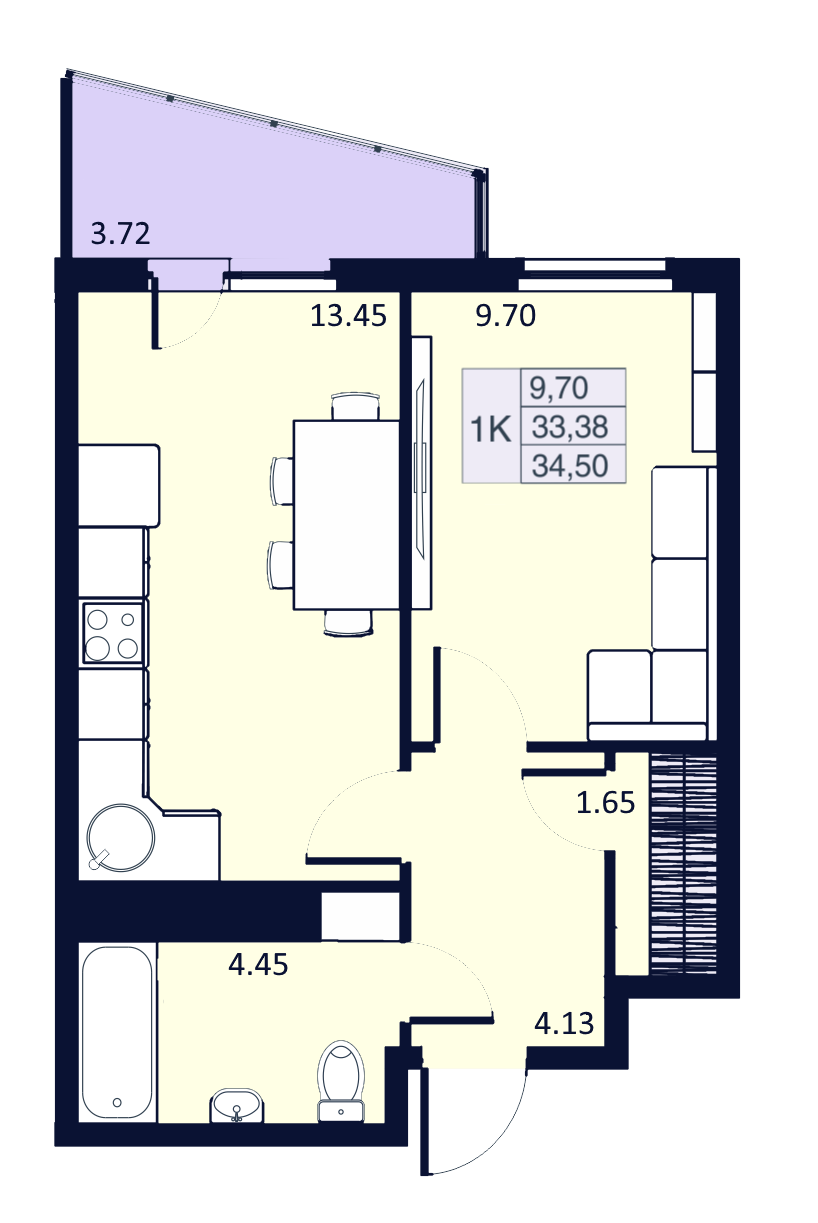 1-комнатная, 33 м² — ЖК ЖК Муринские высоты