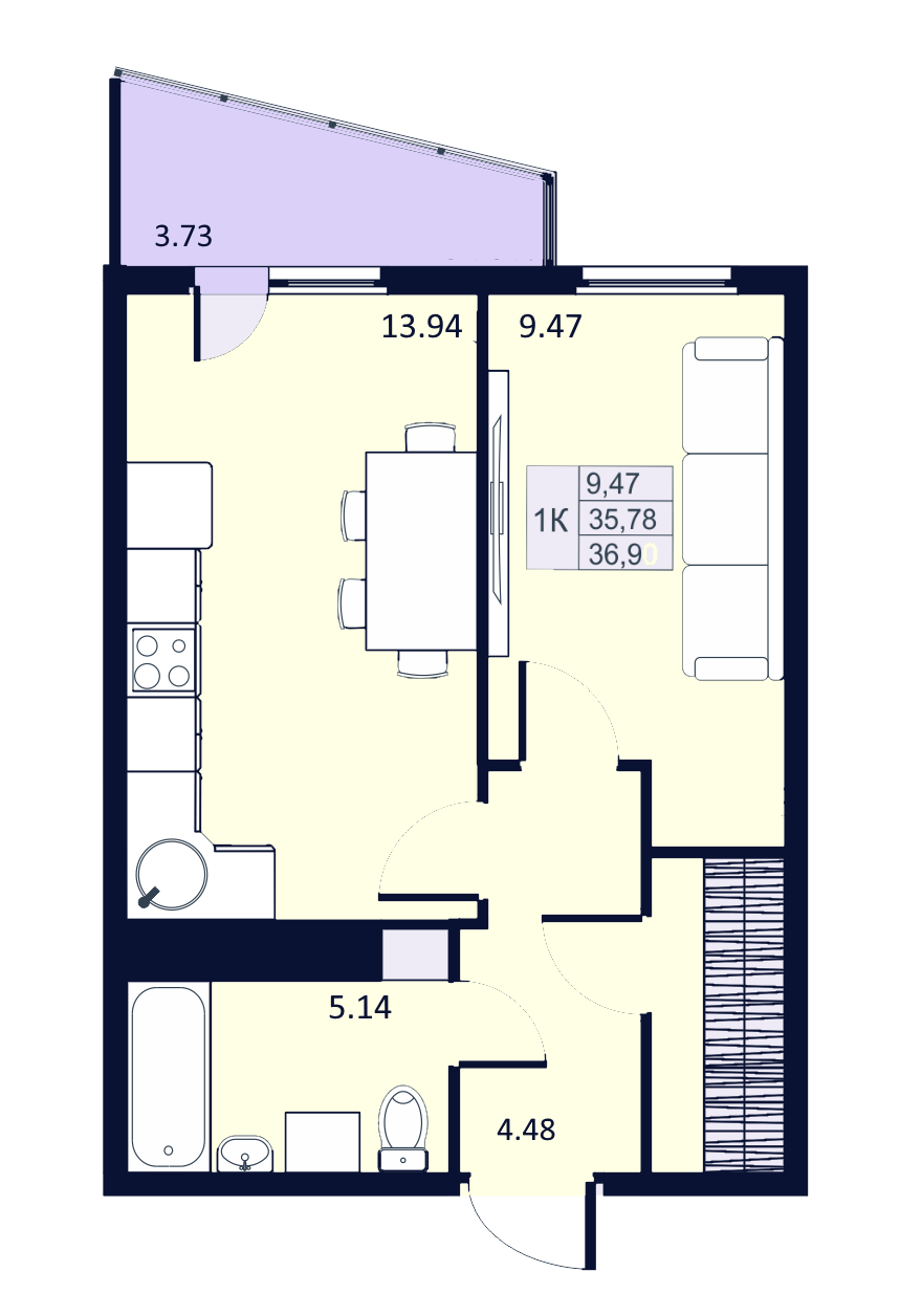 1-комнатная, 36 м² — ЖК ЖК Муринские высоты