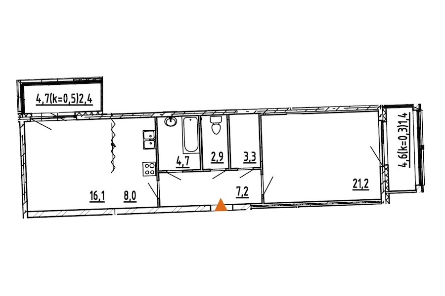1-комнатная, 68 м² — ЖК ЖК Эталон на Неве