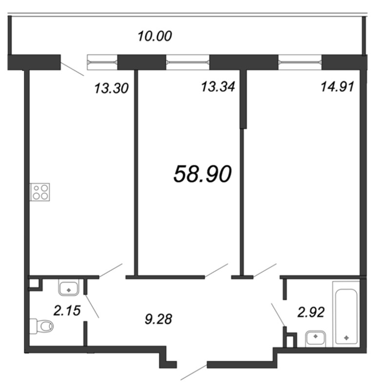 2-комнатная, 59 м² — ЖК Ап-квартал Комендантский (Up-квартал Комендантский)