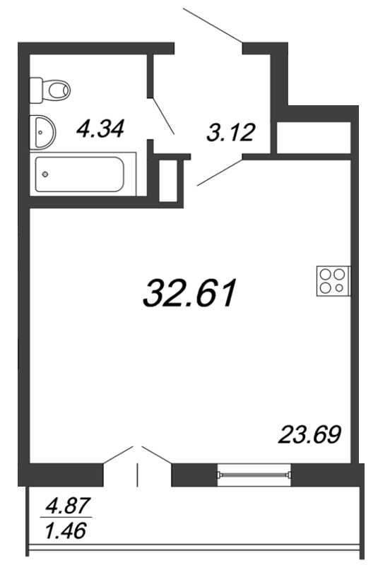 Студия, 33 м² — ЖК ЖК Yoga (Йога)