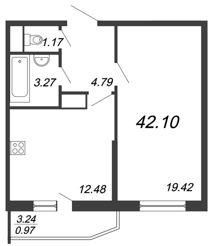1-комнатная, 42 м² — ЖК ЖК Yoga (Йога)