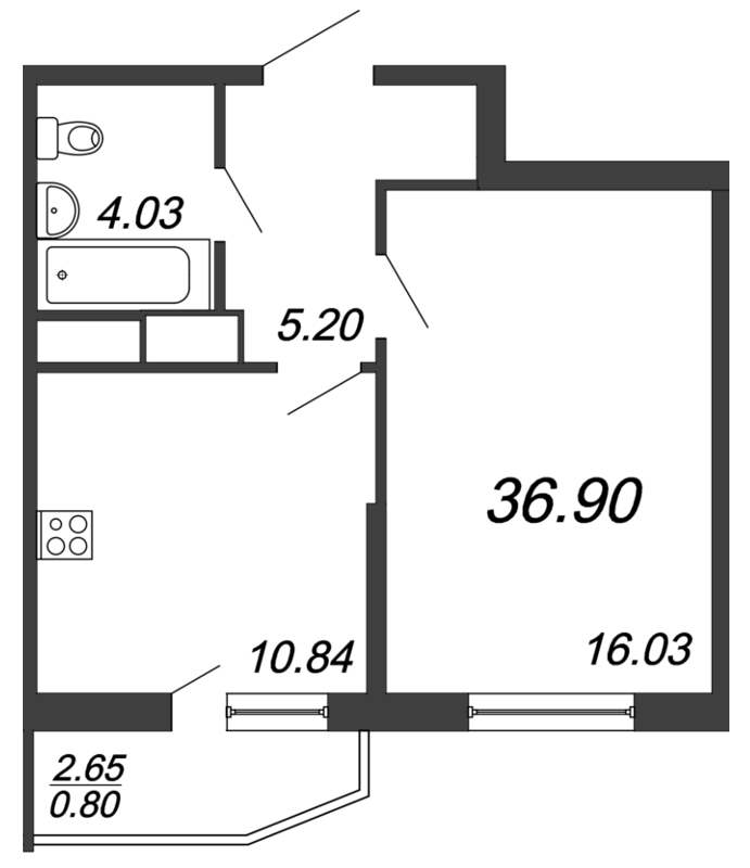 1-комнатная, 37 м² — ЖК ЖК Yoga (Йога)