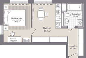 1-комнатная, 37 м² — ЖК ЖК Коллонтай, 2