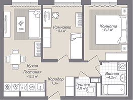 2-комнатная, 56 м² — ЖК ЖК Коллонтай, 2