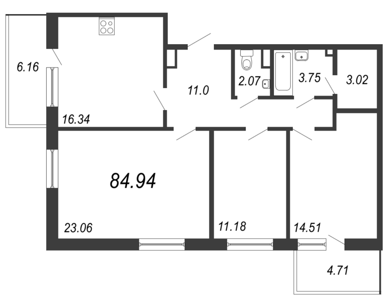 3-комнатная, 85 м² — ЖК ЖК ТАРМО
