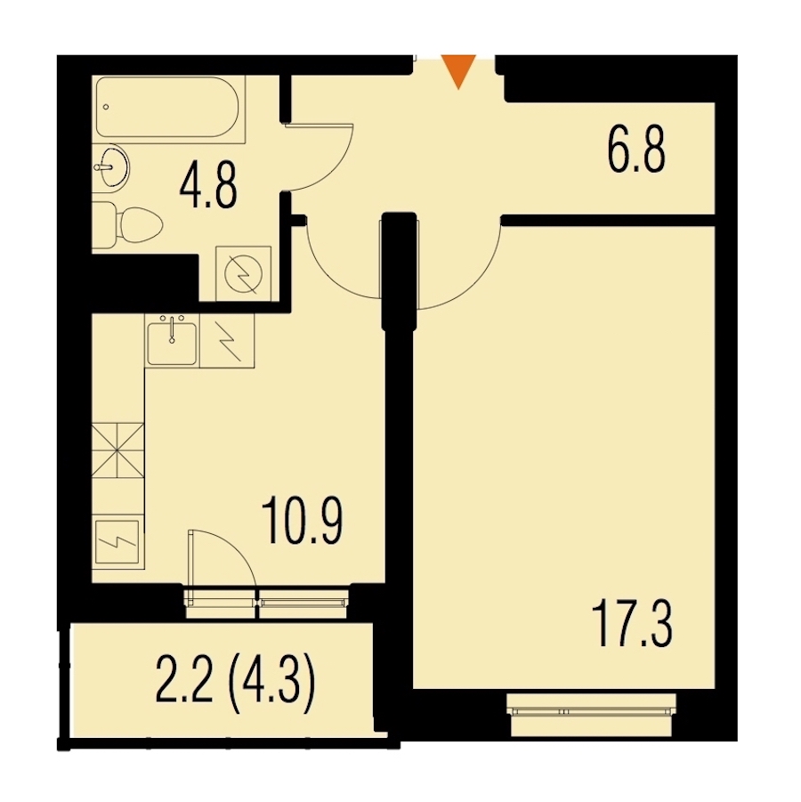 1-комнатная, 43 м² — ЖК ЖК Жемчужный Каскад