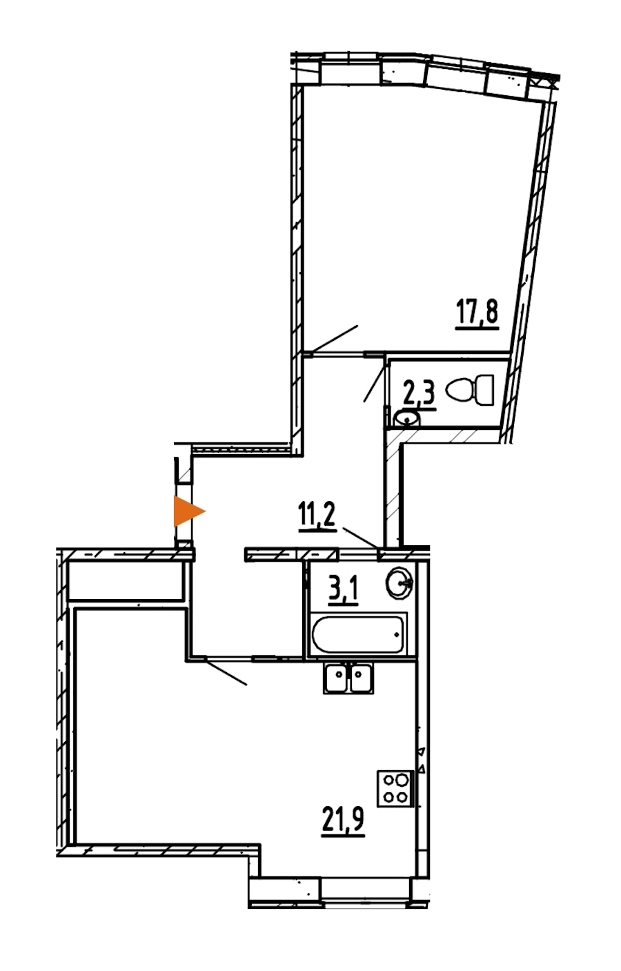 1-комнатная, 56 м² — ЖК ЖК Эталон на Неве