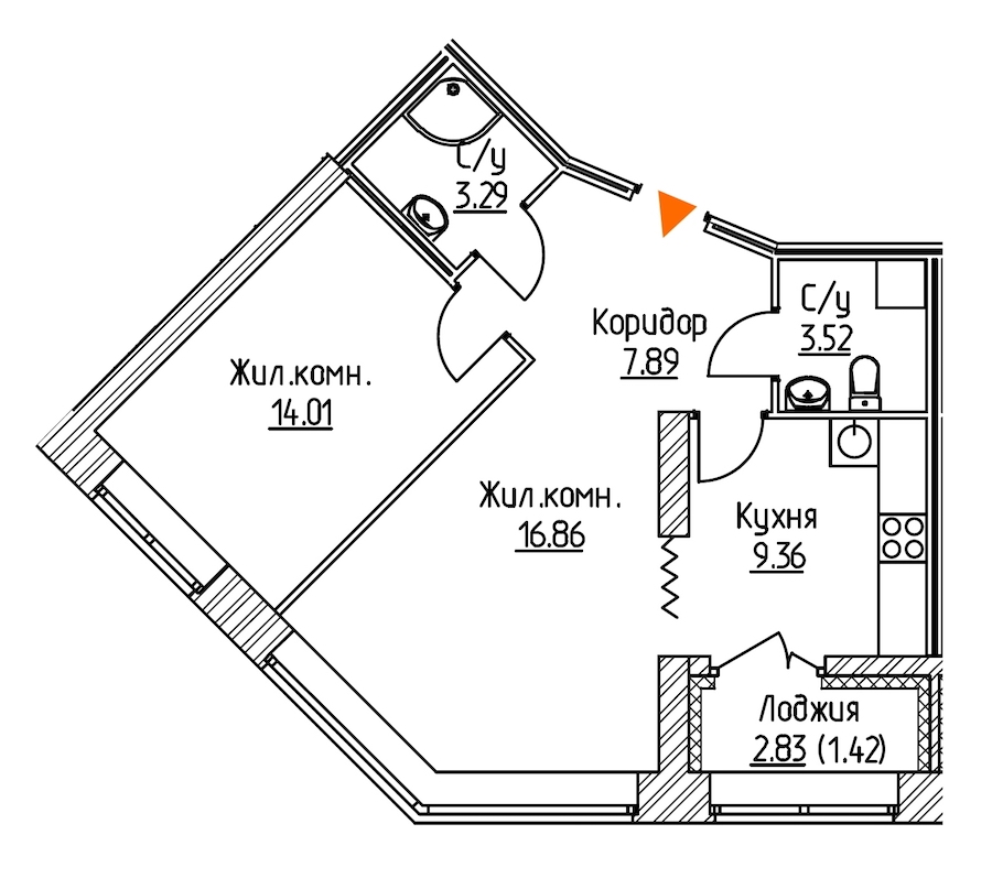 2-комнатная, 56 м² — ЖК ЖК Новое Купчино
