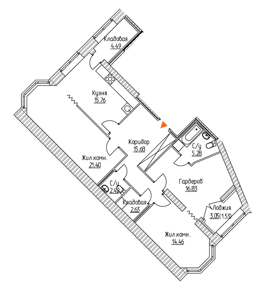2-комнатная, 100 м² — ЖК ЖК Новое Купчино