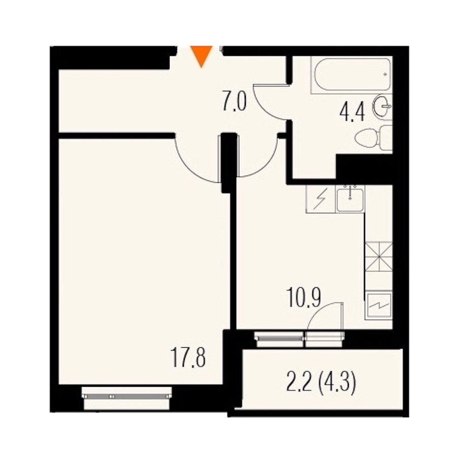 1-комнатная, 42 м² — ЖК ЖК Жемчужный Каскад