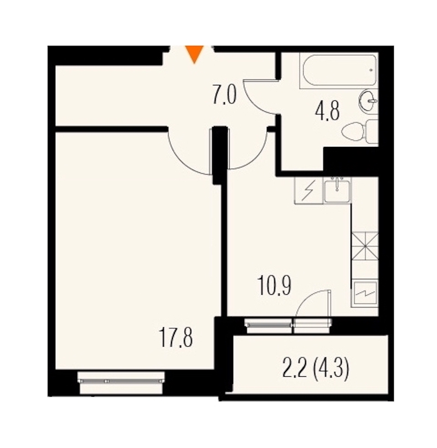 1-комнатная, 43 м² — ЖК ЖК Жемчужный Каскад