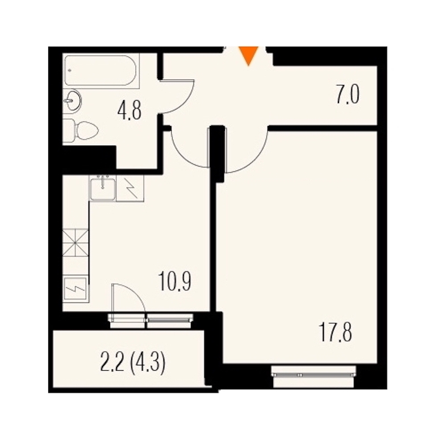 1-комнатная, 43 м² — ЖК ЖК Жемчужный Каскад