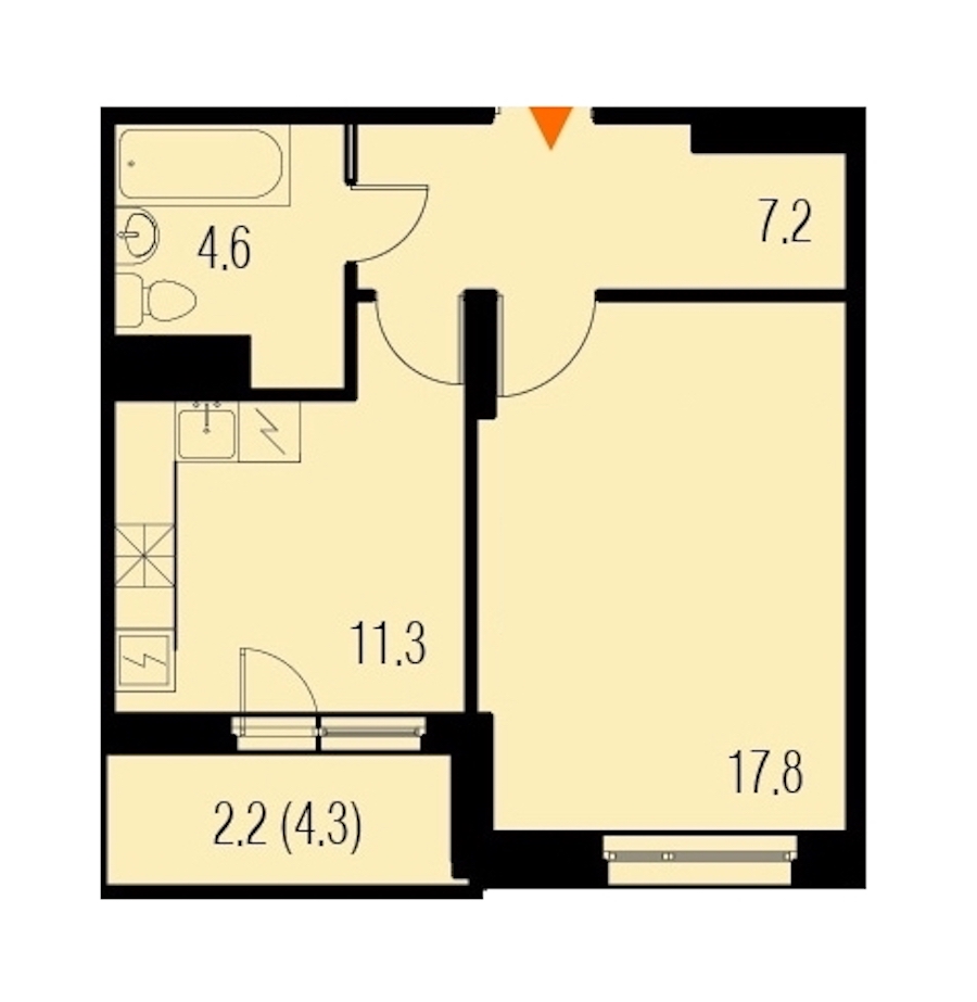 1-комнатная, 43 м² — ЖК ЖК Жемчужный Каскад