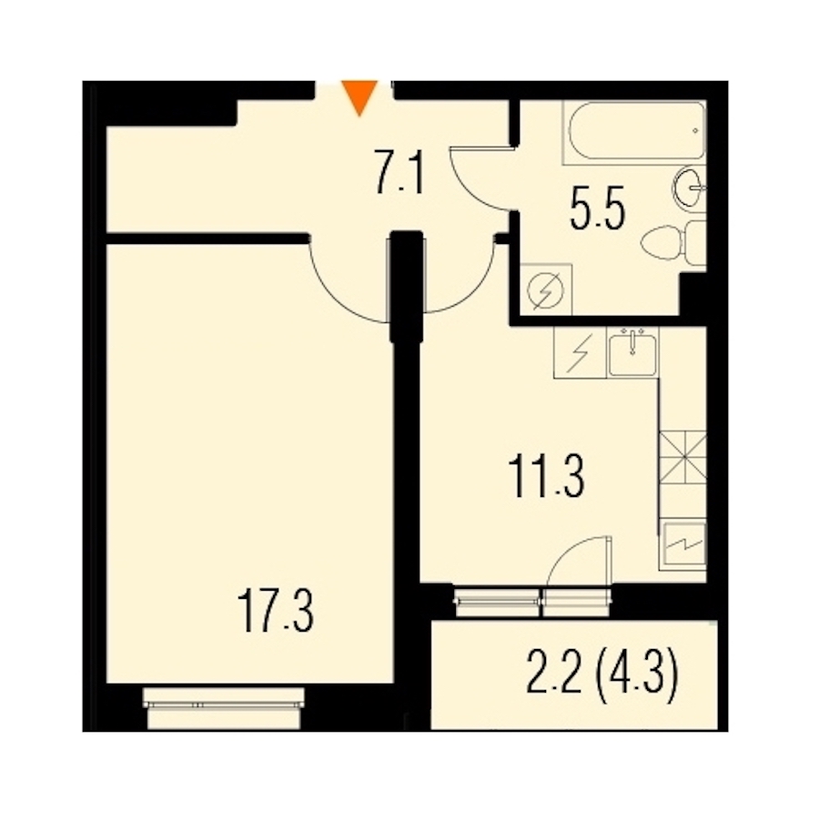 1-комнатная, 43 м² — ЖК ЖК Жемчужный Каскад
