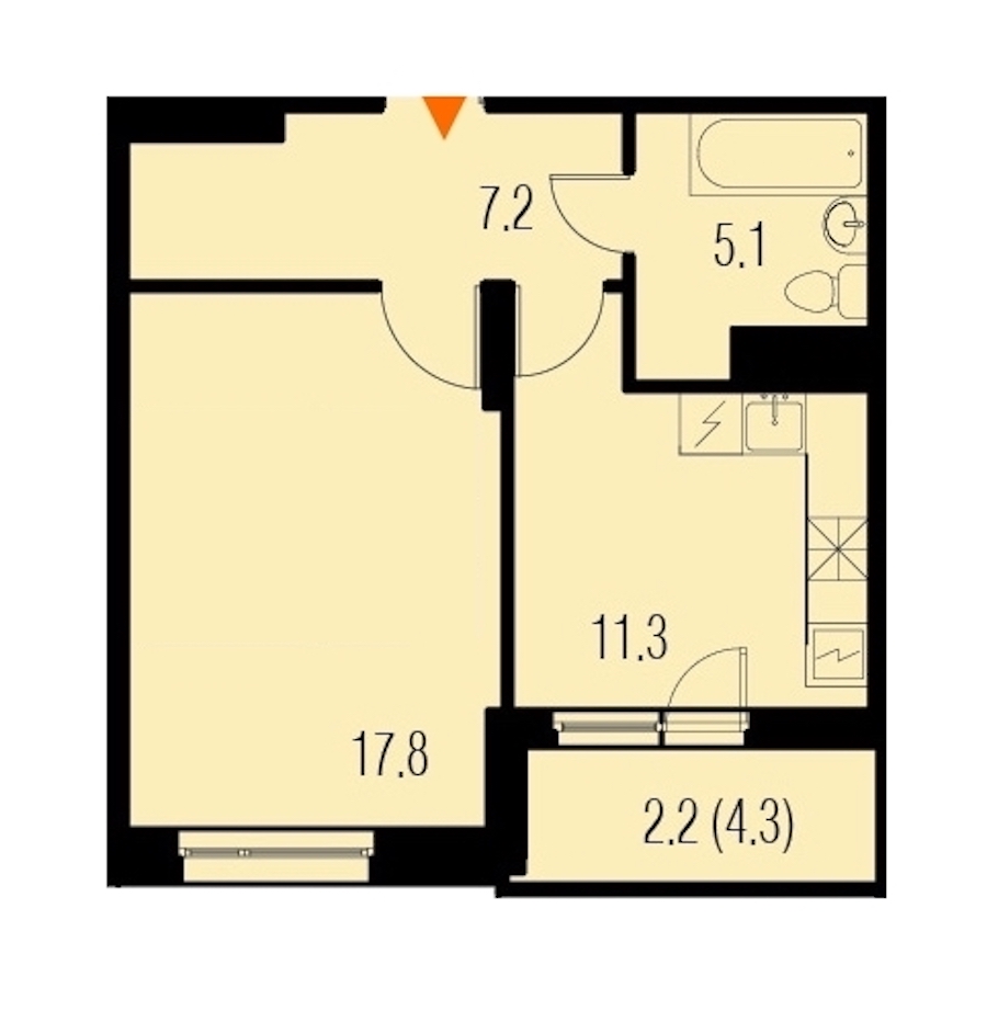 1-комнатная, 44 м² — ЖК ЖК Жемчужный Каскад