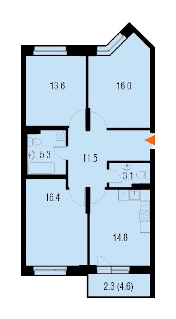 3-комнатная, 83 м² — ЖК ЖК Жемчужный Каскад