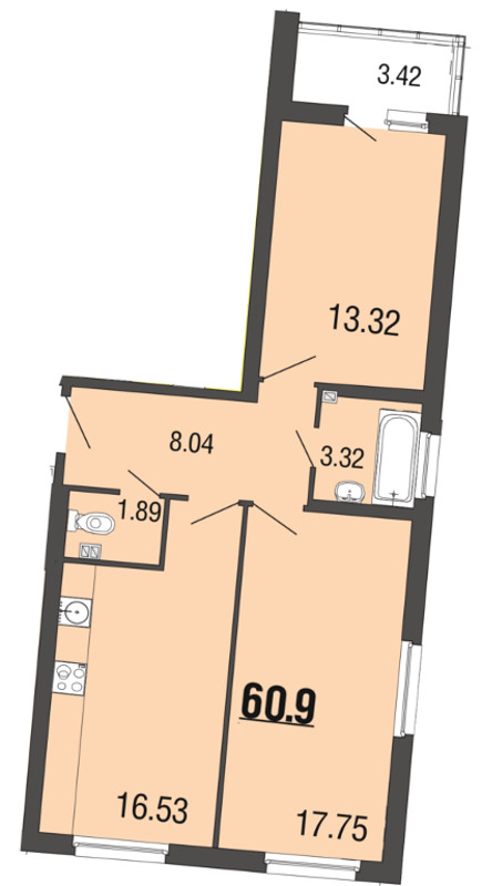 2-комнатная, 61 м² — ЖК ЖК ЭкоСити