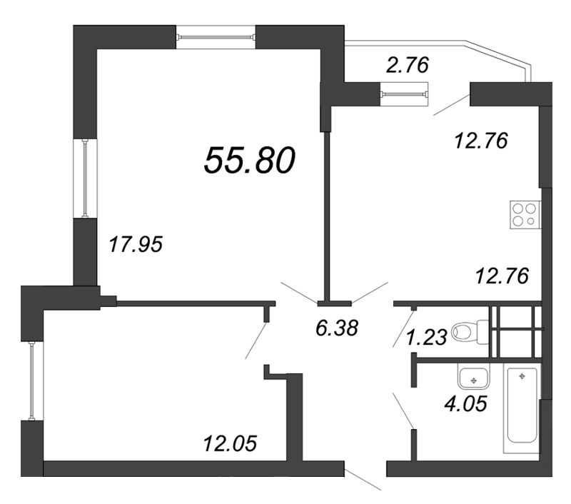 2-комнатная, 56 м² — ЖК ЖК Yoga (Йога)