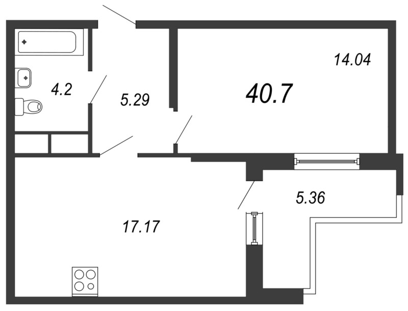 1-комнатная, 41 м² — ЖК ЖК ПаркЛэнд