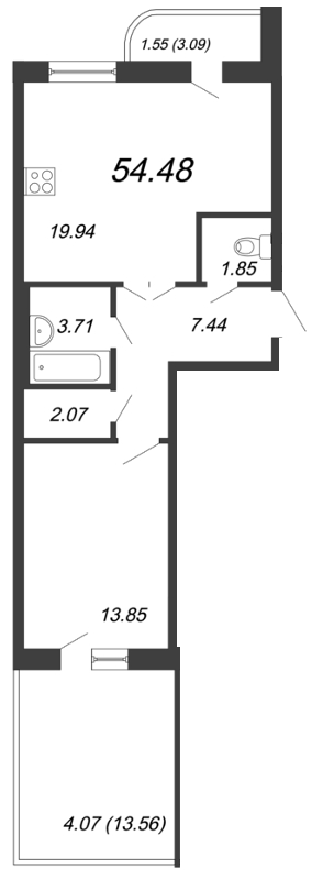 1-комнатная, 54 м² — ЖК ЖК Энфилд