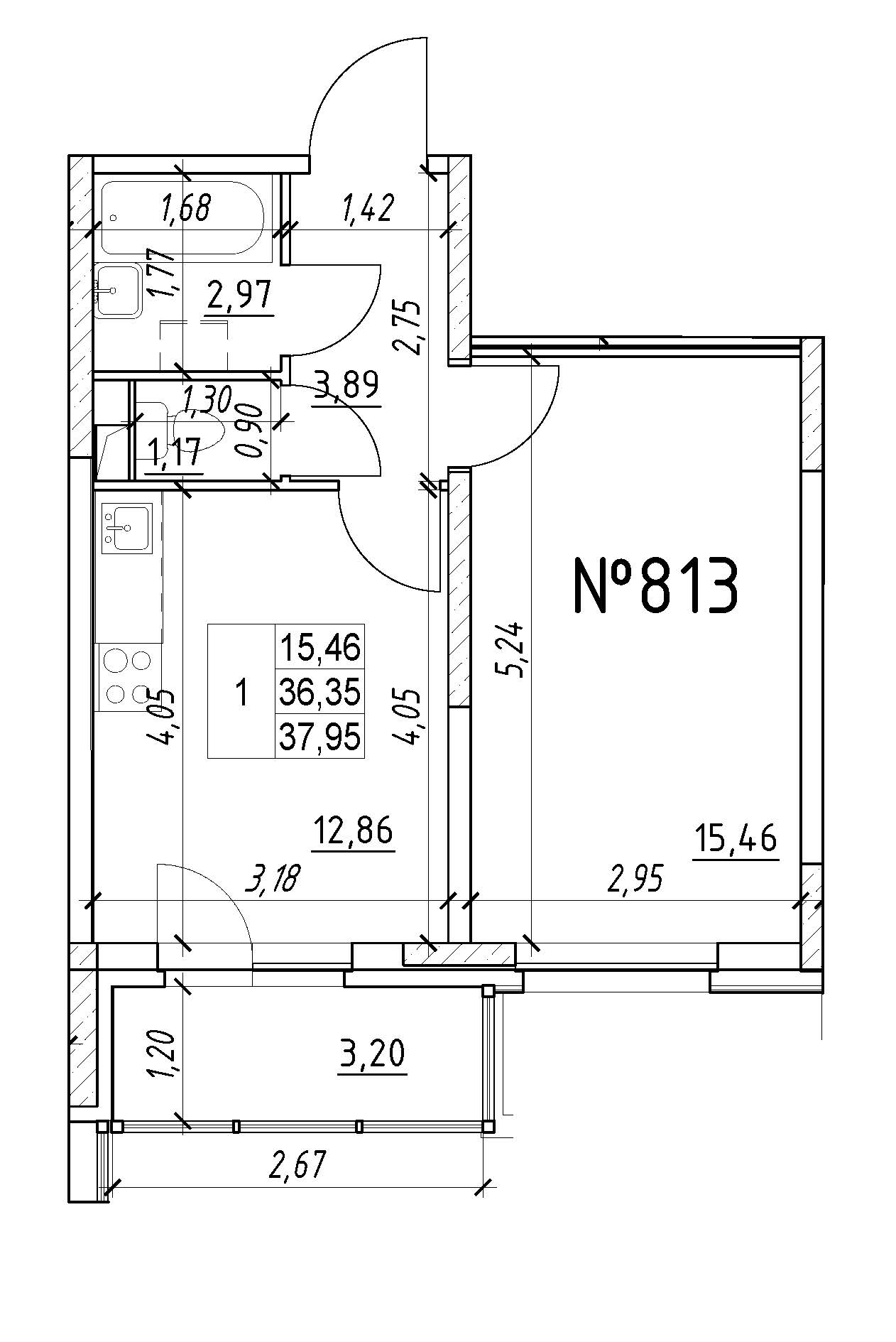 1-комнатная, 38 м² — ЖК Ап-квартал Московский (Up-квартал Московский)