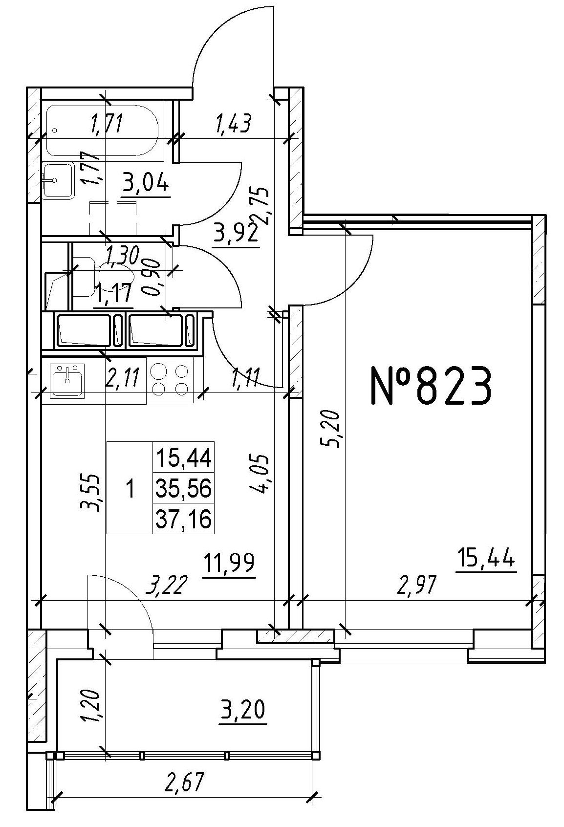 1-комнатная, 37 м² — ЖК Ап-квартал Московский (Up-квартал Московский)