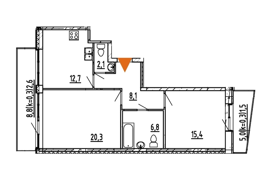2-комнатная, 70 м² — ЖК ЖК Эталон на Неве