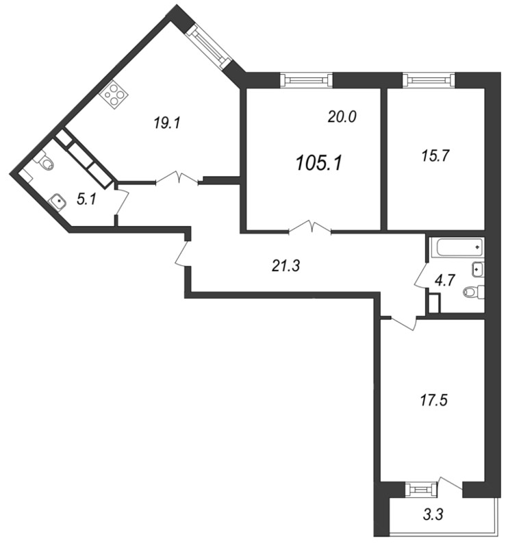 3-комнатная, 105 м² — ЖК ЖК Московские ворота
