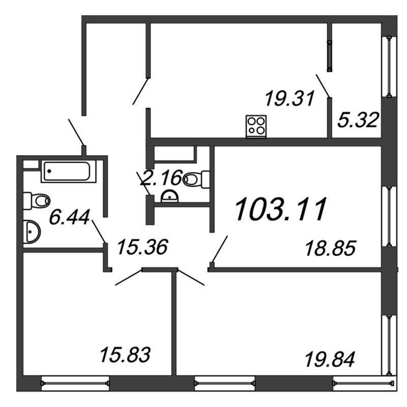 3-комнатная, 103 м² — ЖК ЖК Botanica (Ботаника)