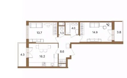 2-комнатная, 62.8 м² — ЖК ЖК Магеллан