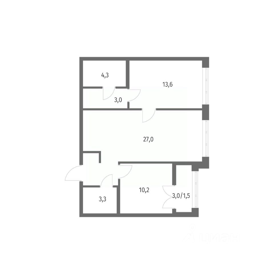 2-комнатная, 62.9 м² — ЖК ЖК НьюПитер (NEWПИТЕР)