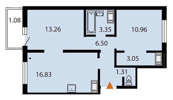 2-комнатная, 56 м² — ЖК ЖК Звездный дуэт