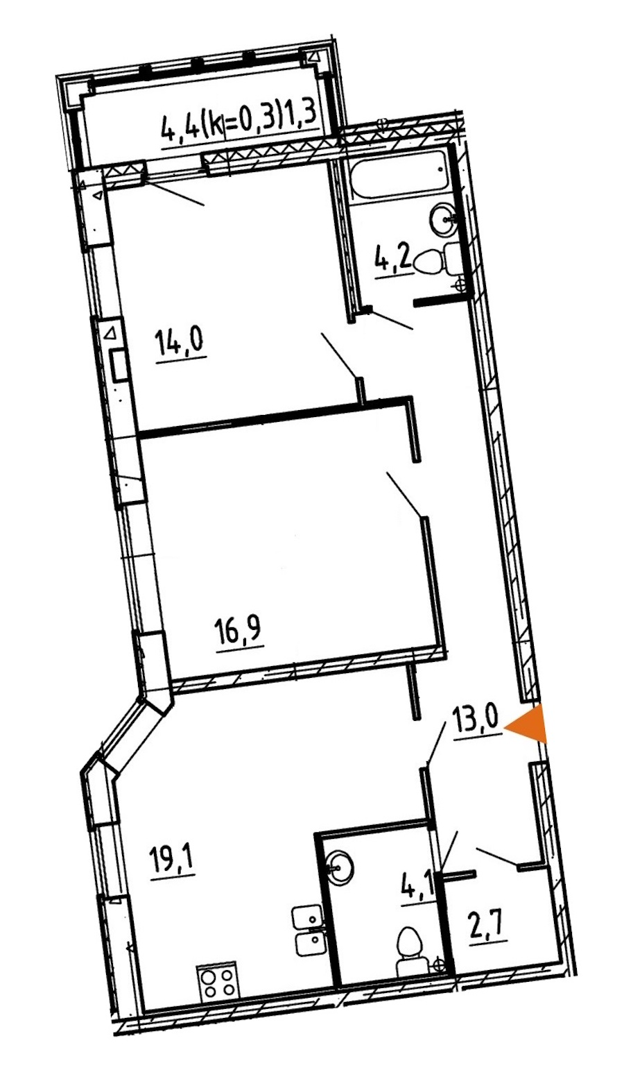2-комнатная, 75 м² — ЖК ЖК Эталон на Неве