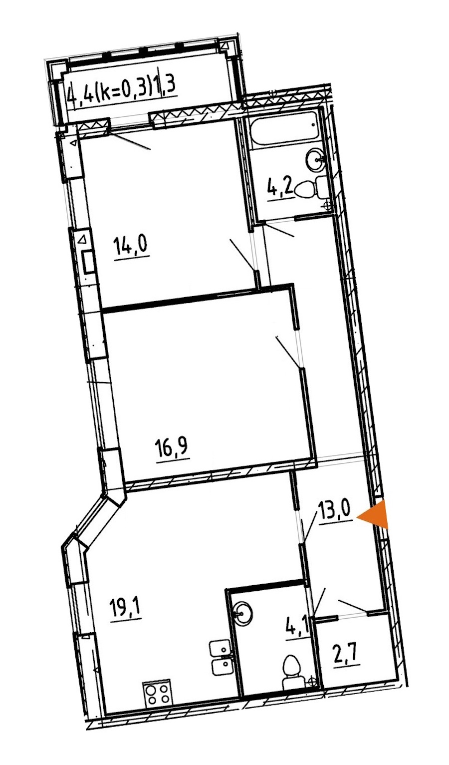 2-комнатная, 75 м² — ЖК ЖК Эталон на Неве