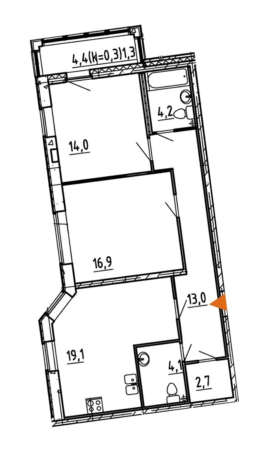 2-комнатная, 75 м² — ЖК ЖК Эталон на Неве