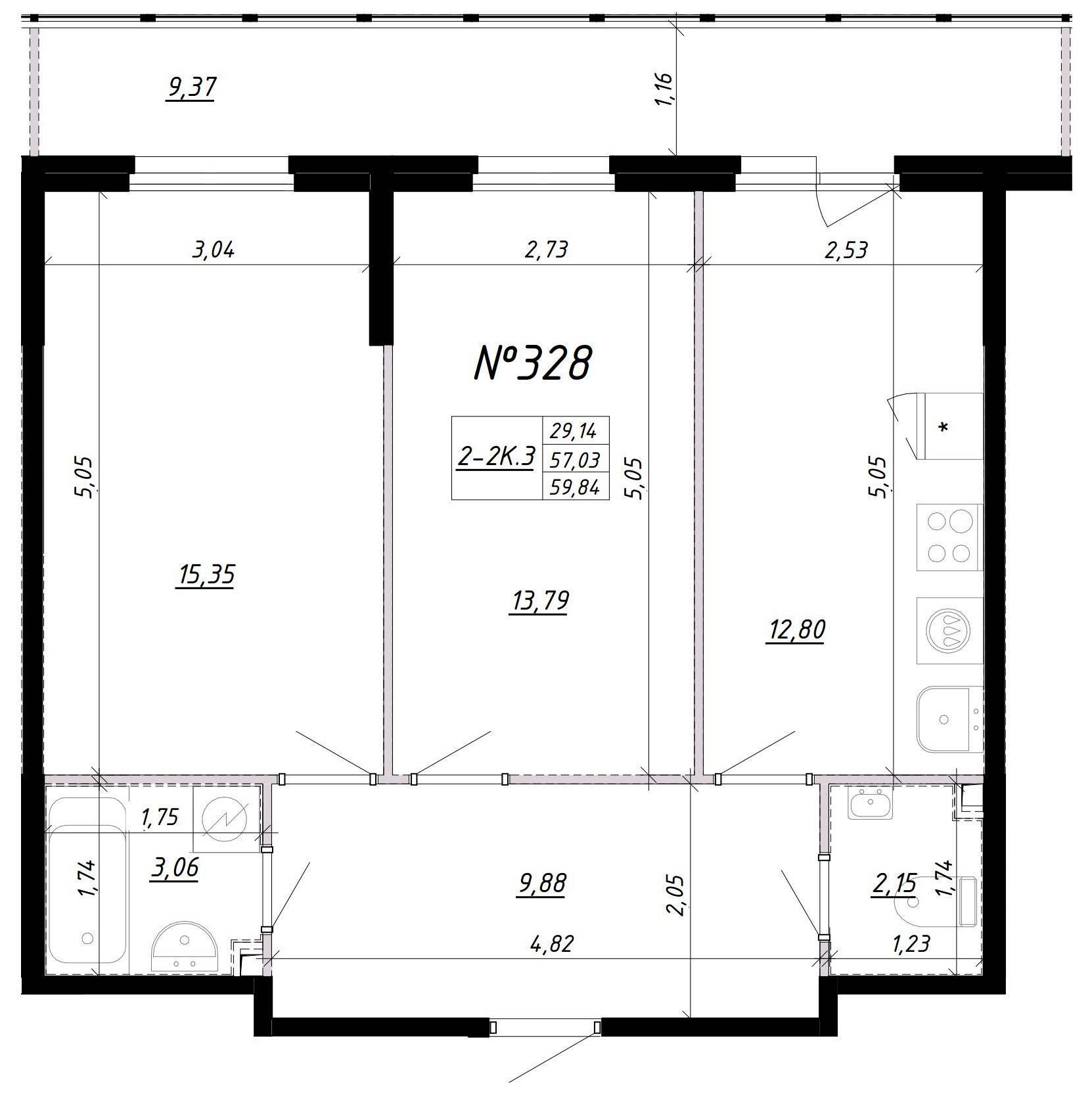 2-комнатная, 62 м² — ЖК Ап-квартал Комендантский (Up-квартал Комендантский)
