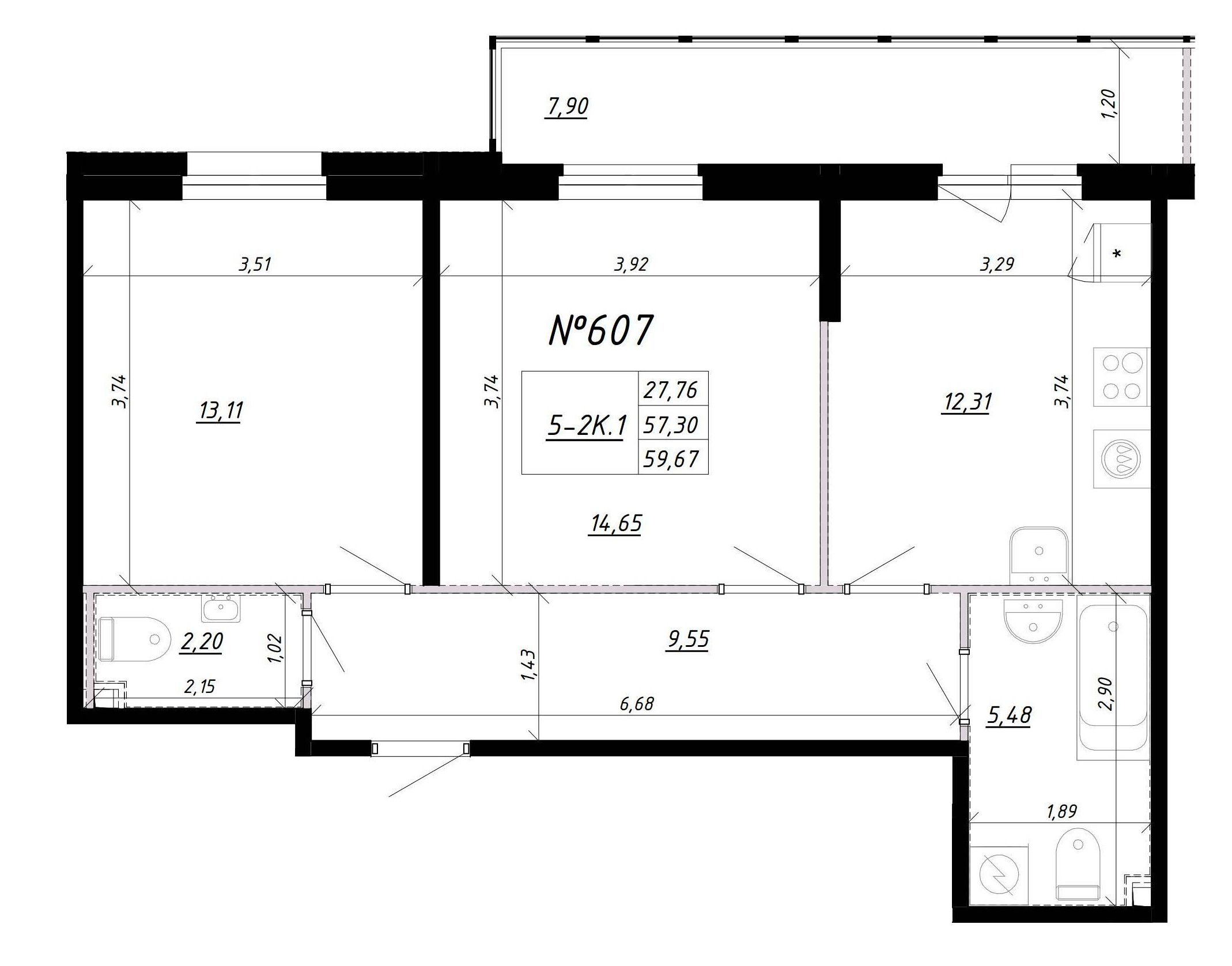 2-комнатная, 63 м² — ЖК Ап-квартал Комендантский (Up-квартал Комендантский)