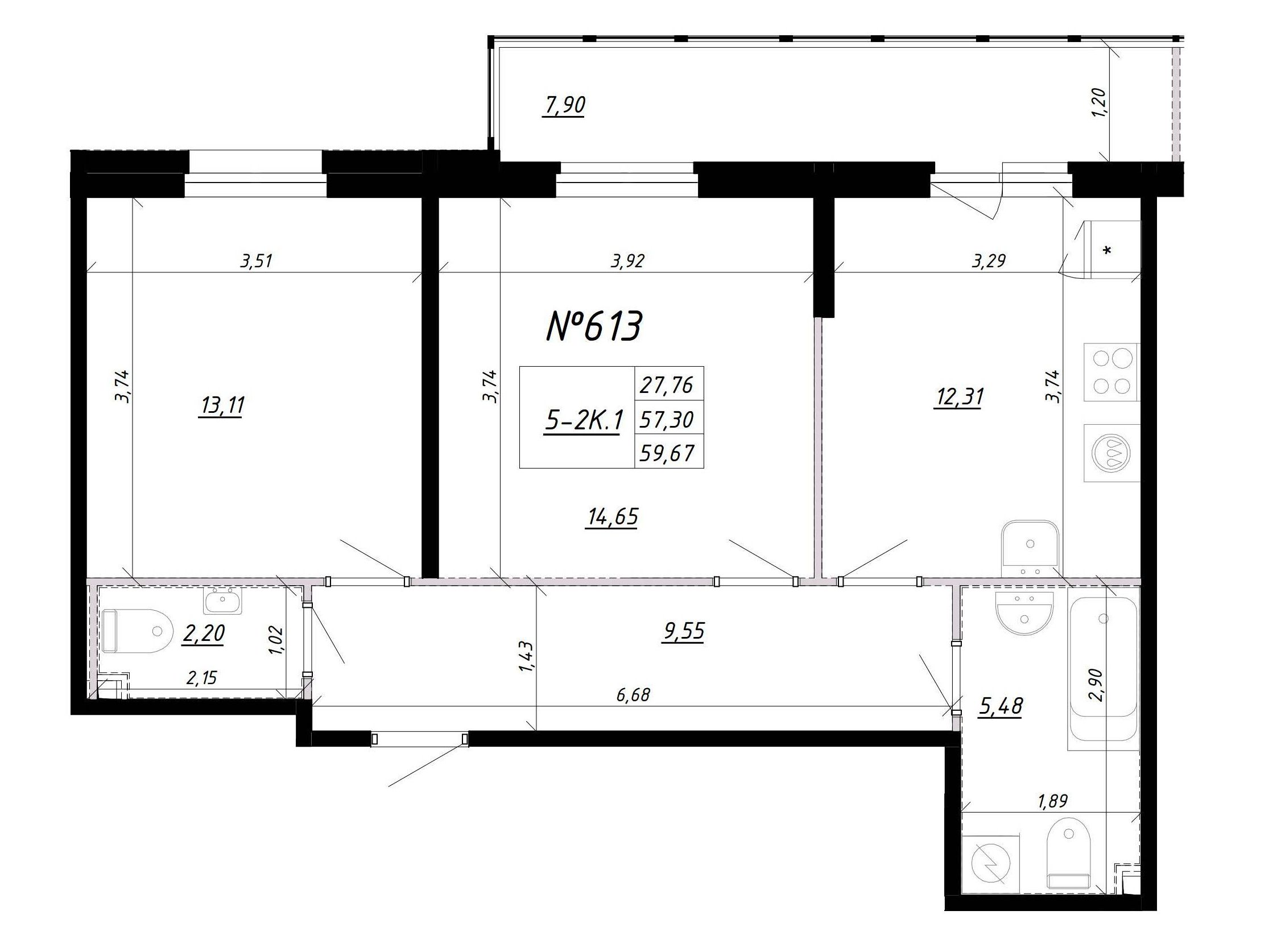 2-комнатная, 64 м² — ЖК Ап-квартал Комендантский (Up-квартал Комендантский)
