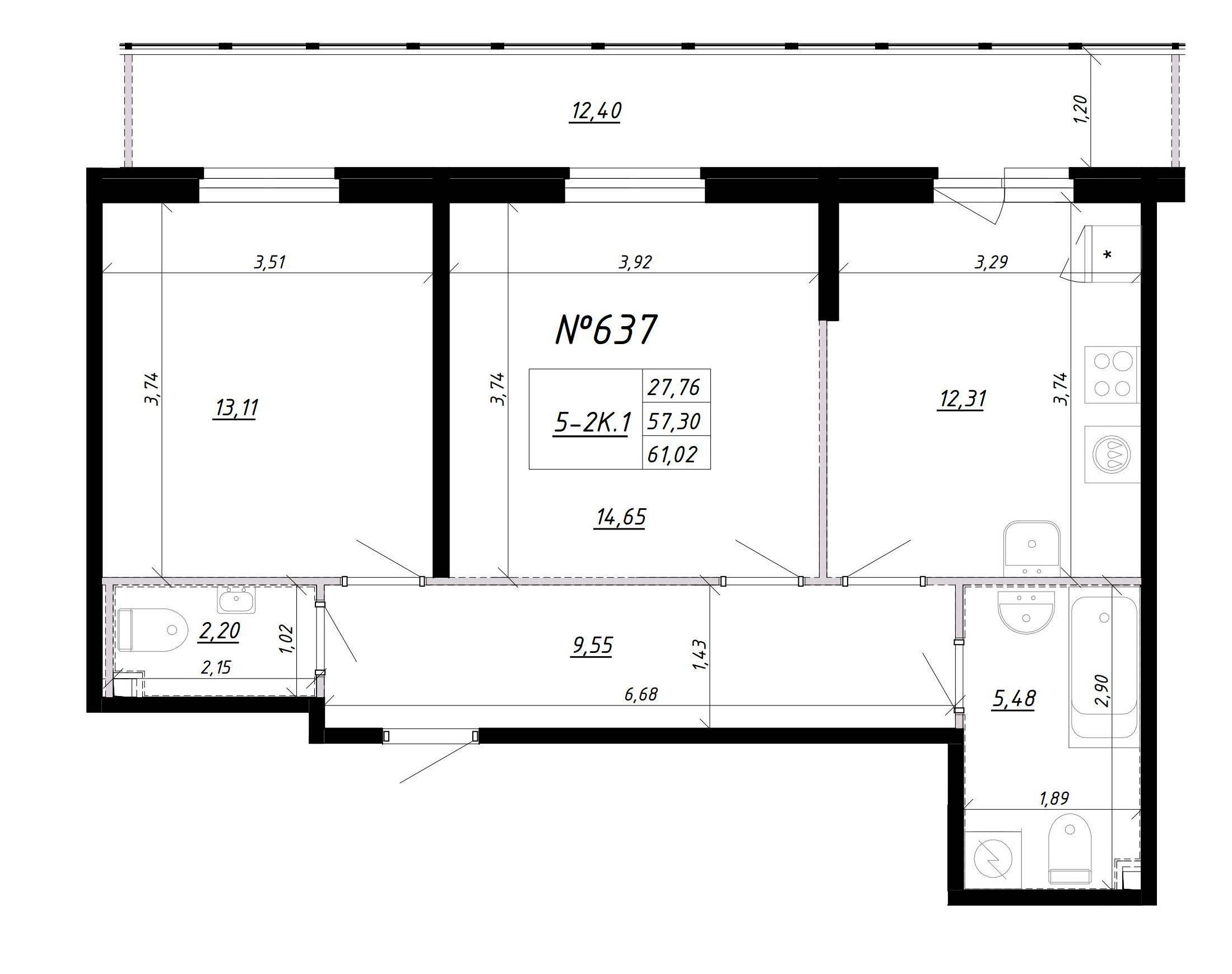 2-комнатная, 65 м² — ЖК Ап-квартал Комендантский (Up-квартал Комендантский)