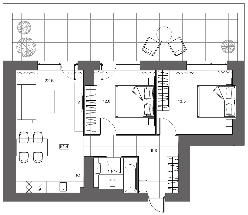 2-комнатная, 70 м² — ЖК Апарт-отель Ye's Marata (Йес Марата)