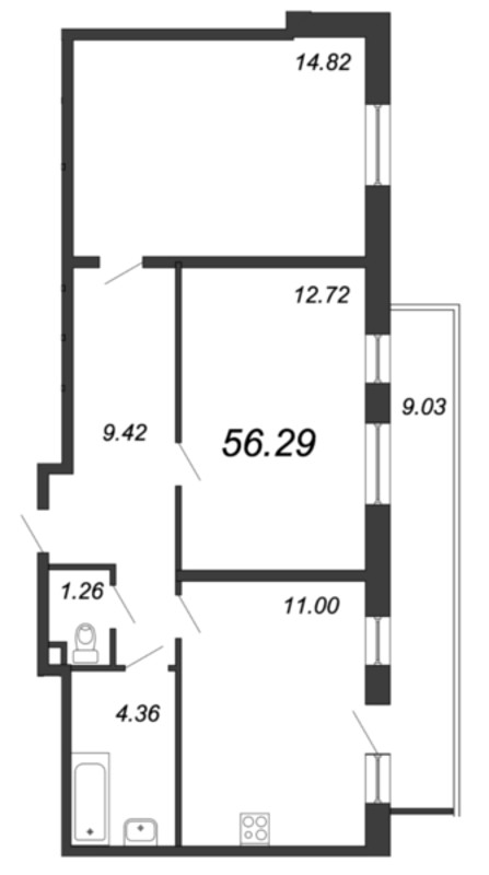 2-комнатная, 56 м² — ЖК Ап-квартал Комендантский (Up-квартал Комендантский)