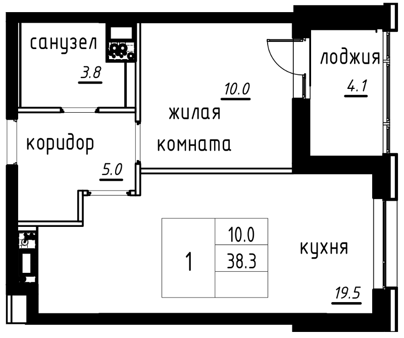 1-комнатная, 40 м² — ЖК ЖК Лайф Лесная